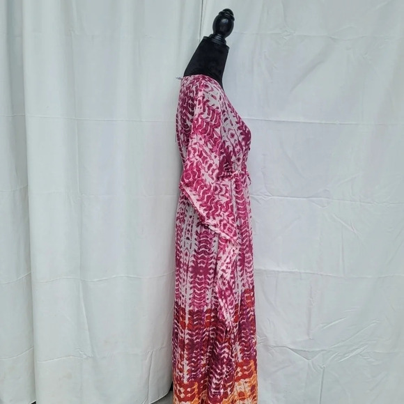 NWT BEACH LUNCH LOUNGE Pink Orange MAXI DRESS Cover up Ruffle Tie Womens sz S - Picture 7 of 13